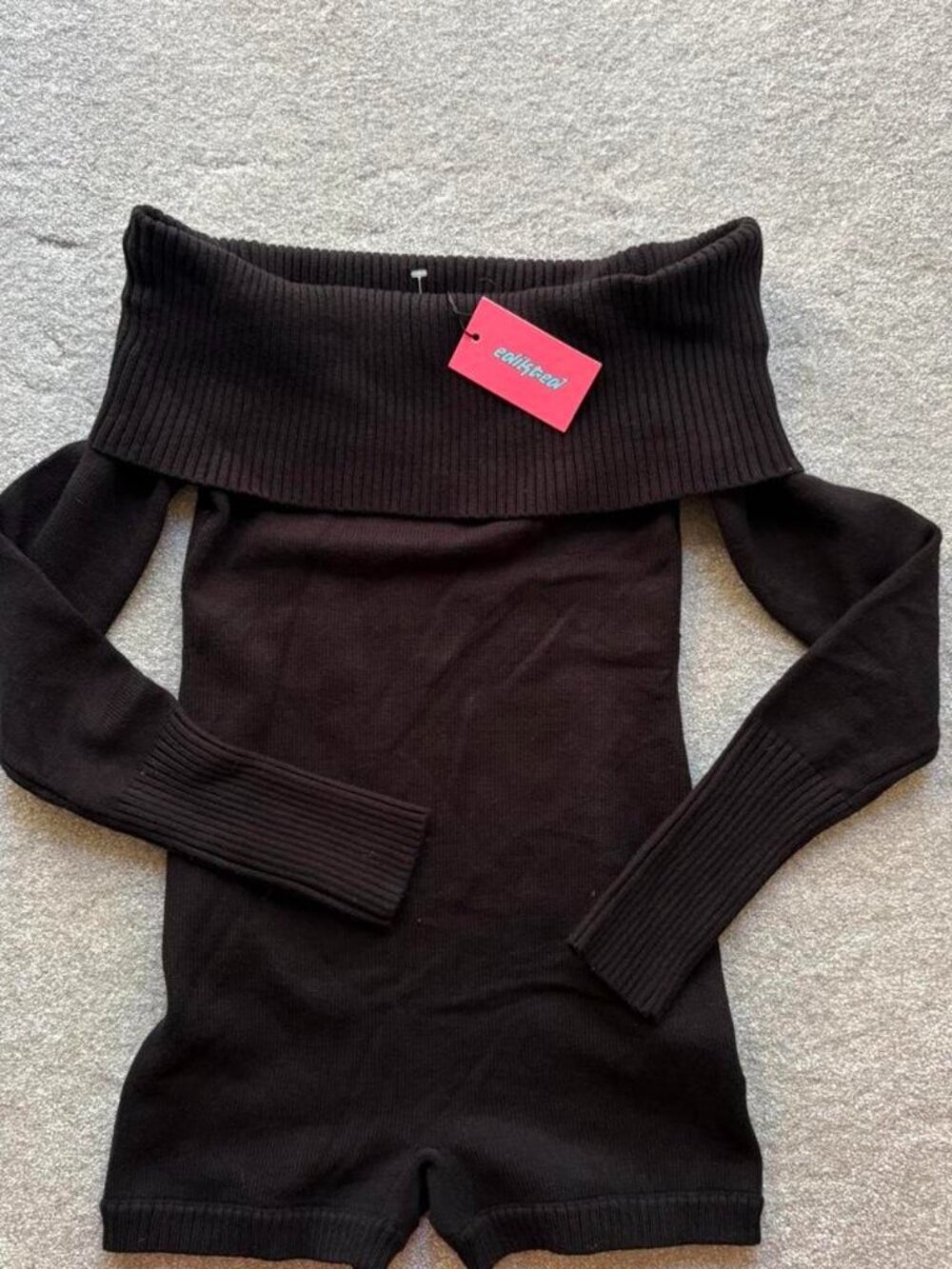 Edikted new with tags black off the shoulder long sleeve sweater romper